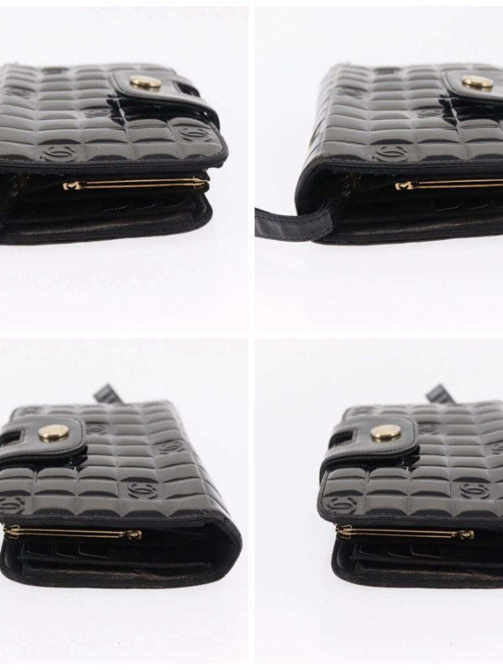 CHANEL Choco Bar line Long Wallet Patent leather Black CC Auth bs32174 - Picture 16 of 16